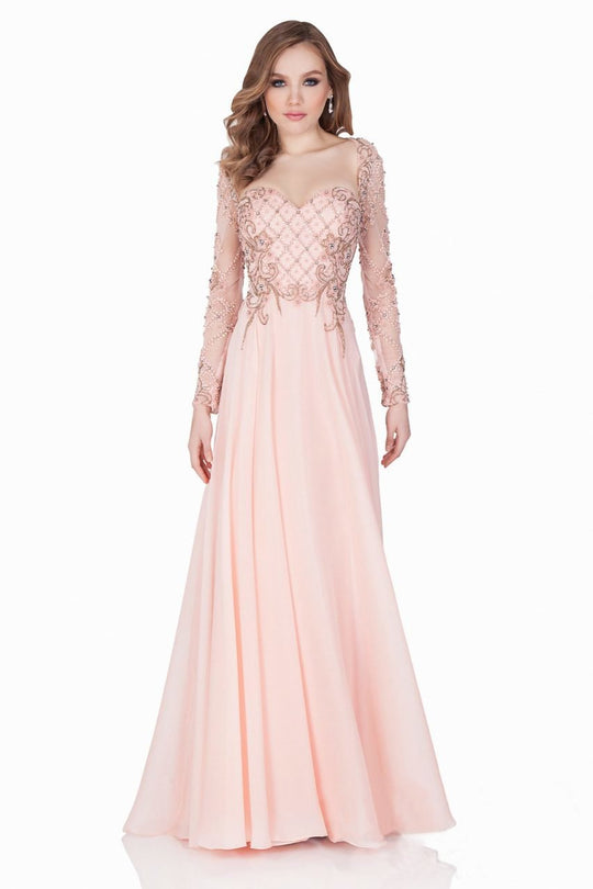 Terani Couture - Elegant Beaded and Embroidered Sweetheart Chiffon A-line Gown 1621M1726 In Pink