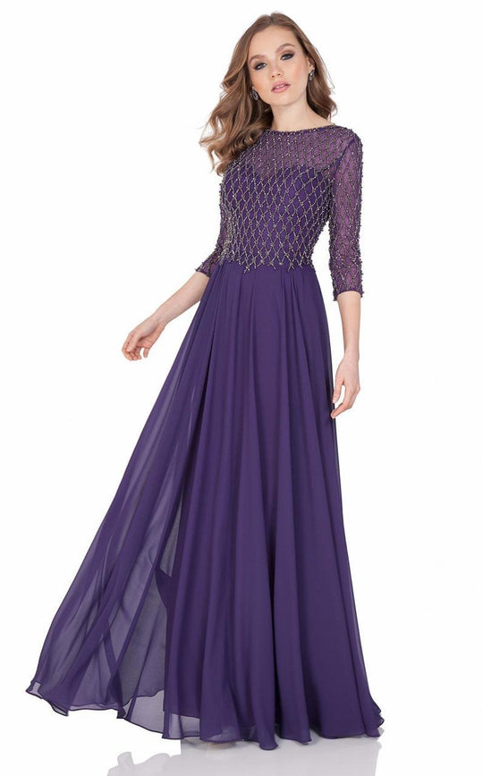 Terani Couture - Ornate Lattice Illusion A-Line Gown 1622M1793 In Eggplant