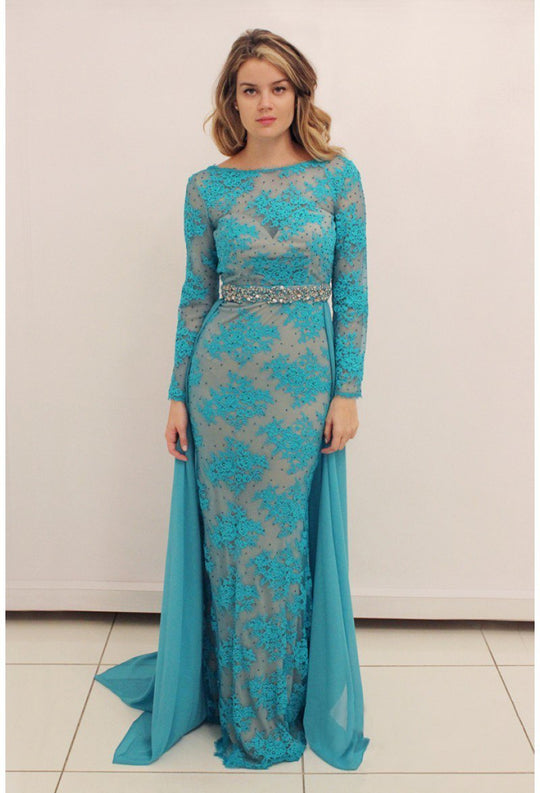 Terani Couture - 1712E3642 Sheer Long Sleeve Caped Gown in Green