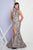 Terani Couture - 1721E4114 Sleeveless High Neck Floral Mermaid Gown in Neutral and Gold