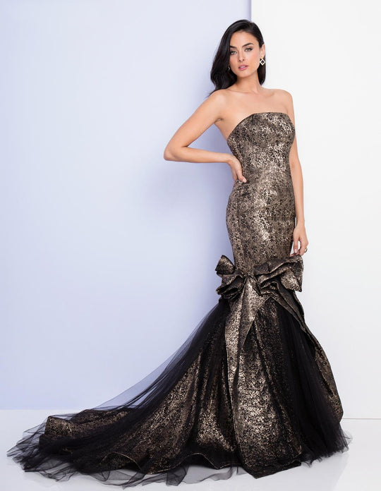 Terani Couture - 1721E4116 Strapless Mermaid Gown with Long Train in Brown and Black