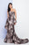 Terani Couture - 1721E4139 Strapless Ruched Printed Mermaid Gown in Gray and Brown