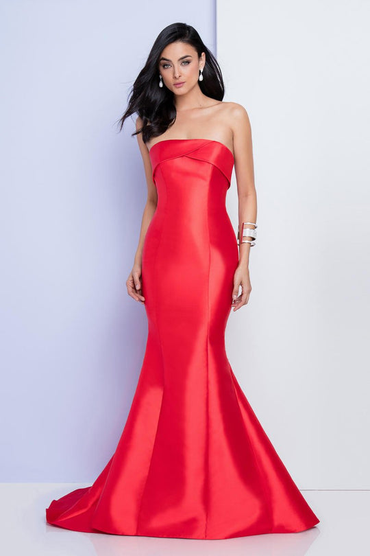 Terani Couture - 1721E4141 Strapless Mermaid Gown with Open Back in Red
