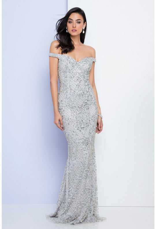 Terani Couture - Bejeweled Illusion Mermaid Gown 1721GL4445 - Silver