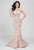 Terani Couture - 1721GL4446 Feathered High Neck Mermaid Dress in Pink