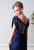 Terani Couture - M1431 Sequined Cap Sleeves Ruched Sheath Long Gown In Blue