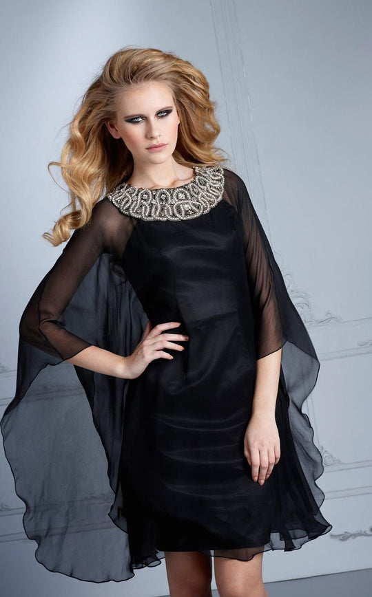 Terani Couture - M2231 Jewel Neck Sheer Overlay Cocktail Dress in Black