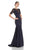 Theia - 881865 Lace Sleeve Ruched Evening Dress in Black