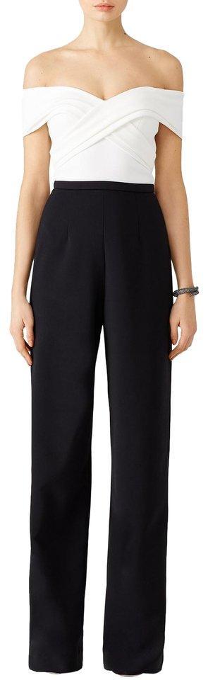 Theia - 883335 Crisscross Pleated Colorblock Jumpsuit In Black and White