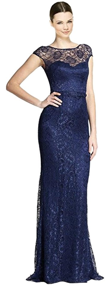 Theia - 882262 Metallic Lace Illusion Evening Dress in Blue