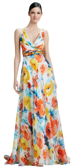 Theia - 881628 Sleeveless Floral Print Silk Gown Dress in Multi-color