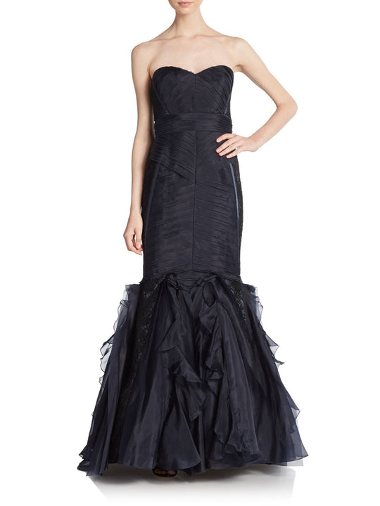 Theia - 882064 Strapless Shutter Pleat Organza Evening Dress in Black