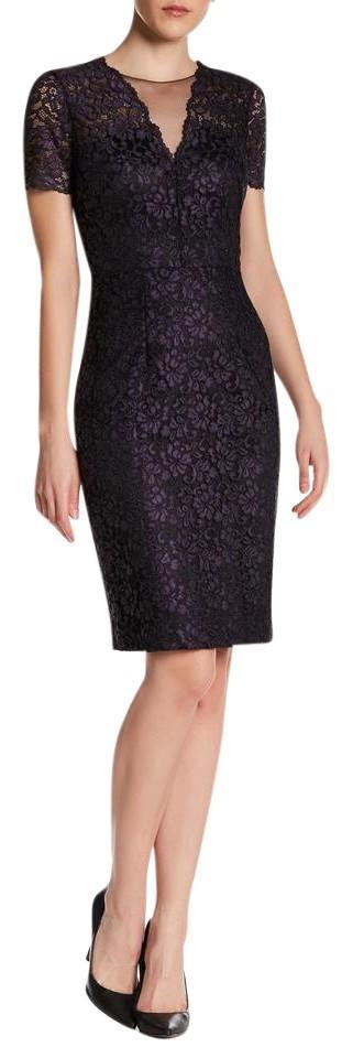 Theia - 883015 Floral Lace Short Sleeve Cocktail Dress in Purple