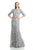 Theia - 882663 Shimmering Petal Quarter Sleeve Evening Dress in Silver