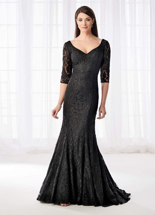 Cameron Blake - 218601 Allover Corded Lace Trumpet Formal Gown in Black