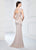 Montage by Mon Cheri - 218915 Embroidered Lace V-neck Trumpet Dress in Gray