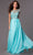 Glow by Colors - G330 Bejeweled Bateau Cap sleeve Evening Dress in Blue