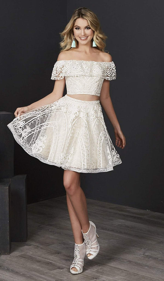 Tiffany Homecoming - 27200 Two-Piece Off Shoulder Lace Appliqued Dress