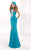 Tarik Ediz - Deep V-Neckline Long Dress 92403 in Blue and Green