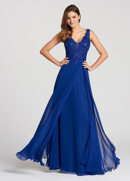 Ellie Wilde - EW118150LS Beaded Lace Illusion A Line Chiffon Gown
