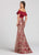 Ellie Wilde - EW118127 Flounced Off-Shoulder Embroidered Tulle Gown In Red and Gold