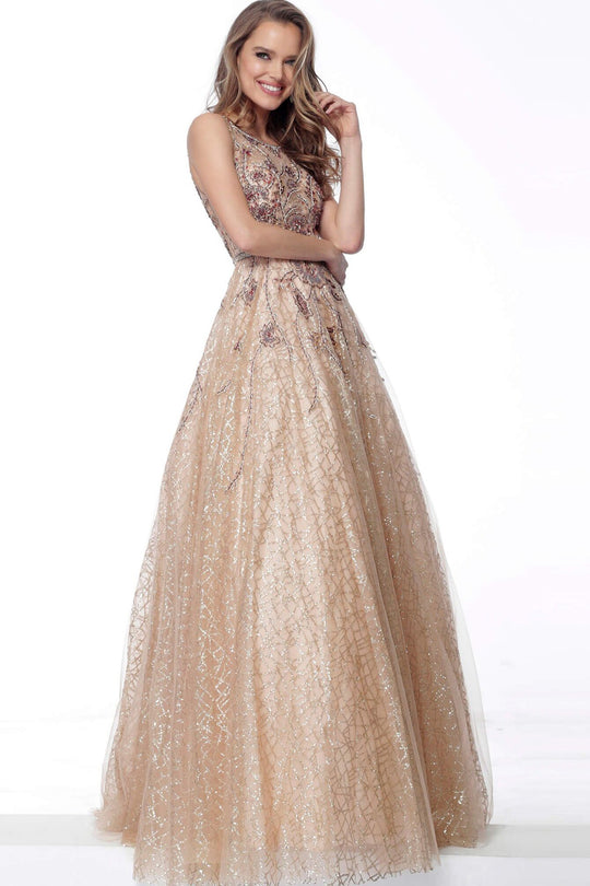 Jovani - 67540 Beaded Jewel A-line Dress In Gold