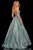 Sherri Hill - 52960 V- Neckline Empire Glitter A Line Dress In Green and Silver