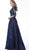 Jovani - 61170 Embellished Quarter Length Sleeve A-line Dress In Blue