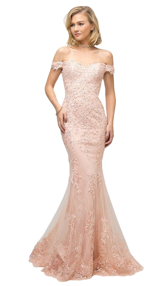 Cinderella Divine - UE004 Jeweled Trailing Lace Mermaid Gown In Pink