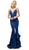 Cinderella Divine - UE006 Fitted V-Neck Stretch Knit Mermaid Gown In Blue