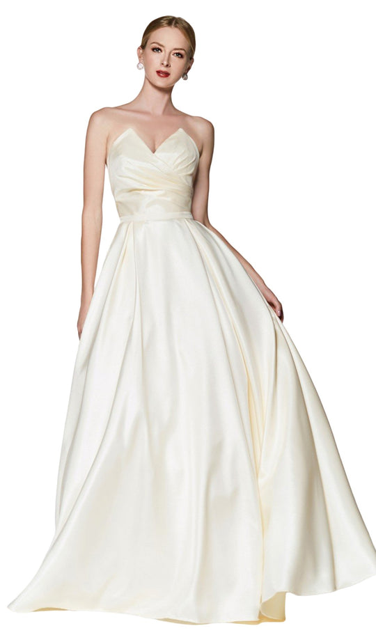 Cinderella Divine - UE008 Strapless Pointed Sweetheart Neck Backless Ballgown In White