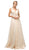 Cinderella Divine - UE011 Plunging Beaded Tri-Band A-Line Gown In Neutral