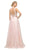 Cinderella Divine - UE011 Plunging Beaded Tri-Band A-Line Gown In Pink