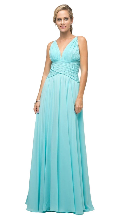 Cinderella Divine - UF295 Sleeveless Ruched Chiffon A-Line Dress In Green