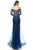 Jovani - 1201 Embellished V-neck Long Sleeve Trumpet Dress In Blue and Gray