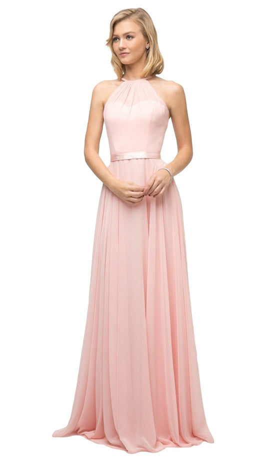 Cinderella Divine - UJ0010 Halter Chiffon A-line Dress In Pink