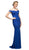 Cinderella Divine - UK012 Off Shoulder Beaded Lace Ornate Sheath Gown In Blue