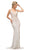 Cinderella Divine - UK017 Gold Beaded Stripe Sheath Gown In White and Gold