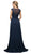 Cinderella Divine - UL035 Cap Sleeve Beaded Lace Chiffon Gown In Blue