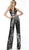 Jovani - 62092 Sequined Deep Halter V-neck Jumpsuit In Black and Silver