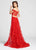 Ellie Wilde - EW118023 Off-Shoulder Corset Bodice High Slit Long Gown In Red