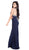 May Queen - RQ7322 Illusion High Neck Embellished Evening Dress in Blue