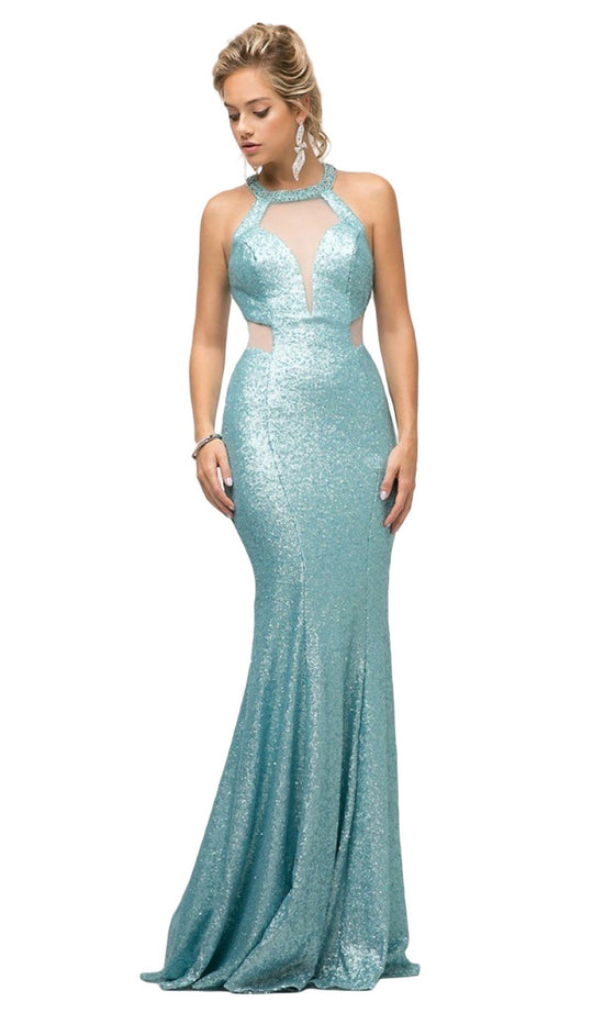 Cinderella Divine - UR133 Illusion Cutout Allover Sequin Mermaid Gown In Blue