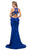 Cinderella Divine - UR137 Plunging Bodice Strappy Knit Trumpet Gown In Blue