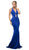 Cinderella Divine - UR137 Plunging Bodice Strappy Knit Trumpet Gown In Blue