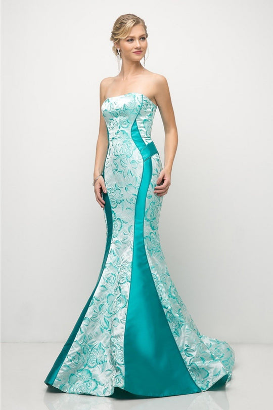 Cinderella Divine - US001 Floral Print Strapless Mermaid Gown In Green