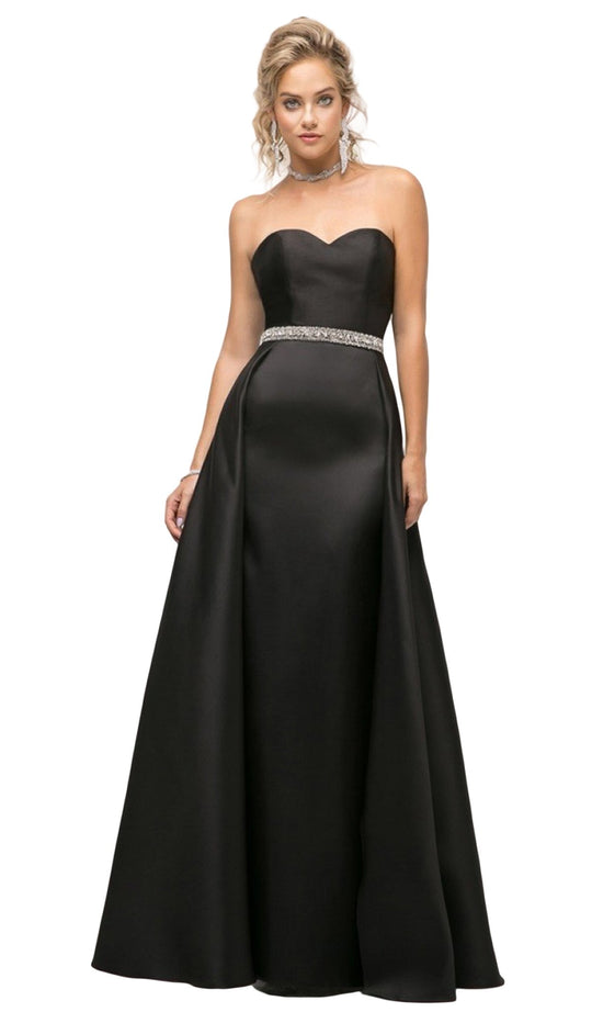Cinderella Divine - UT253 Strapless Mikado Crystal Beaded Belt Gown In Black