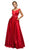 Cinderella Divine - UT257 Off Shoulder Beaded Belt Accent Satin Gown In Red