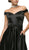 Cinderella Divine - UT257 Off Shoulder Beaded Belt Accent Satin Gown In Black