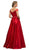 Cinderella Divine - UT257 Off Shoulder Beaded Belt Accent Satin Gown In Red